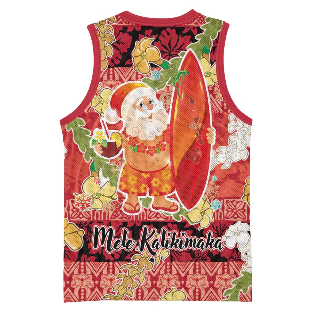 Hawaii Santa Mele Kalikimaka Basketball Jersey Tropical Puakenikeni Lei with Polynesian Tribal Pattern - Polynesian Pride