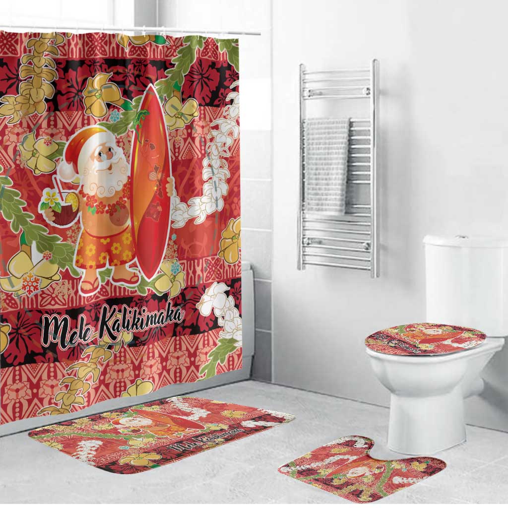 Hawaii Santa Mele Kalikimaka Bathroom Set Tropical Puakenikeni Lei with Polynesian Tribal Pattern - Polynesian Pride