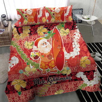 Hawaii Santa Mele Kalikimaka Bedding Set Tropical Puakenikeni Lei with Polynesian Tribal Pattern - Polynesian Pride