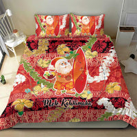 Hawaii Santa Mele Kalikimaka Bedding Set Tropical Puakenikeni Lei with Polynesian Tribal Pattern - Polynesian Pride
