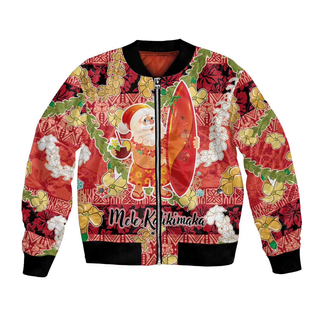 Hawaii Santa Mele Kalikimaka Bomber Jacket Tropical Puakenikeni Lei with Polynesian Tribal Pattern - Polynesian Pride