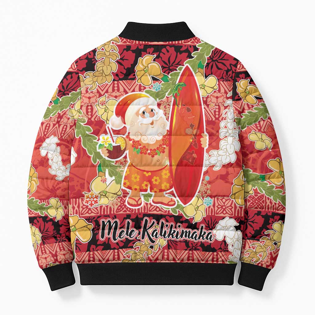 Hawaii Santa Mele Kalikimaka Bomber Puffer Jacket Tropical Puakenikeni Lei with Polynesian Tribal Pattern - Polynesian Pride