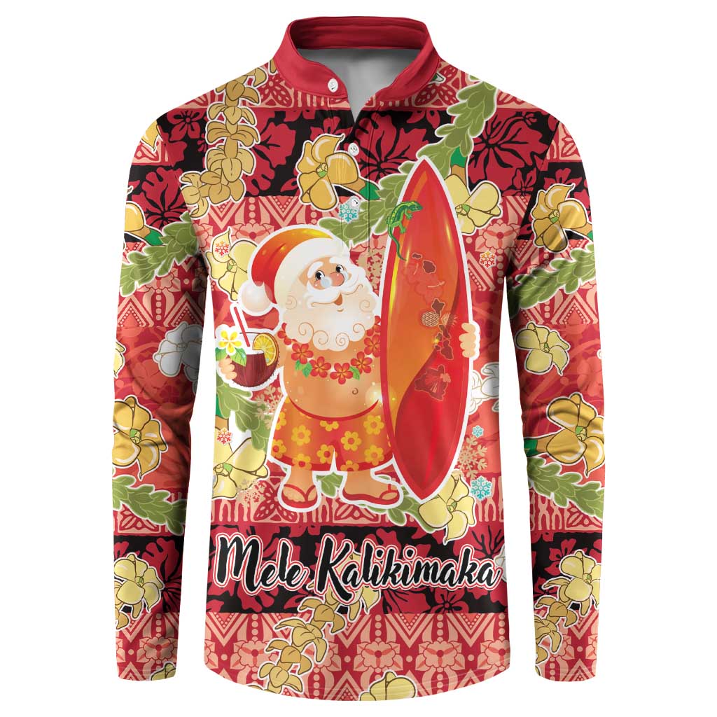 Hawaii Santa Mele Kalikimaka Button Sweatshirt Tropical Puakenikeni Lei with Polynesian Tribal Pattern - Polynesian Pride