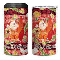 Hawaii Santa Mele Kalikimaka 4 in 1 Can Cooler Tumbler Tropical Puakenikeni Lei with Polynesian Tribal Pattern - Polynesian Pride