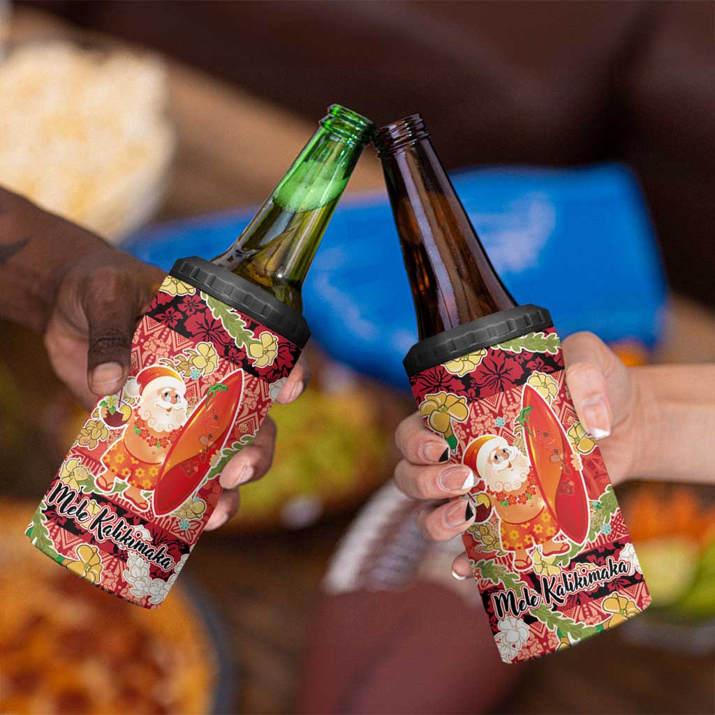 Hawaii Santa Mele Kalikimaka 4 in 1 Can Cooler Tumbler Tropical Puakenikeni Lei with Polynesian Tribal Pattern - Polynesian Pride