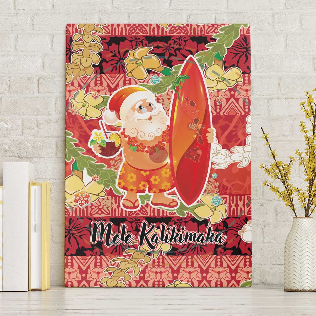 Hawaii Santa Mele Kalikimaka Canvas Wall Art Tropical Puakenikeni Lei with Polynesian Tribal Pattern - Polynesian Pride