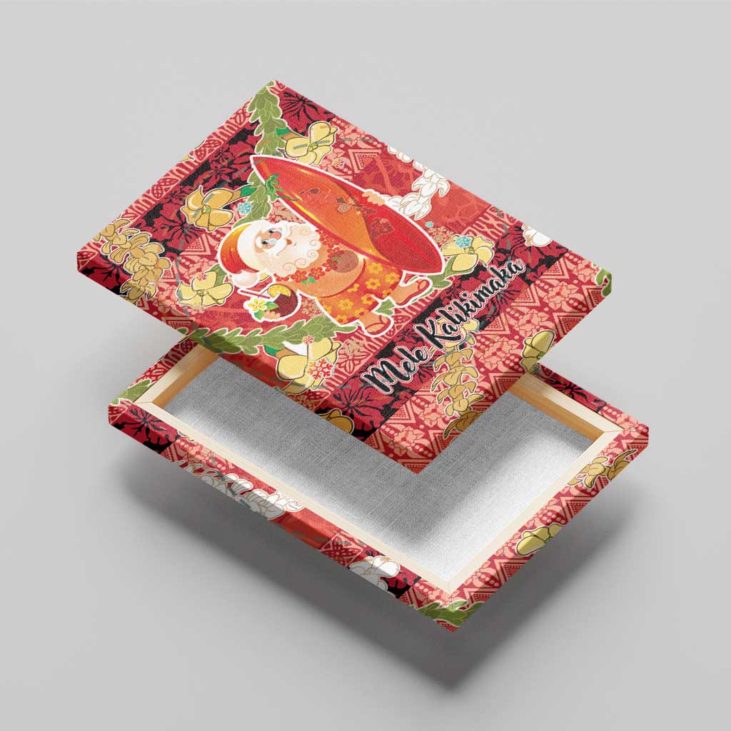 Hawaii Santa Mele Kalikimaka Canvas Wall Art Tropical Puakenikeni Lei with Polynesian Tribal Pattern - Polynesian Pride