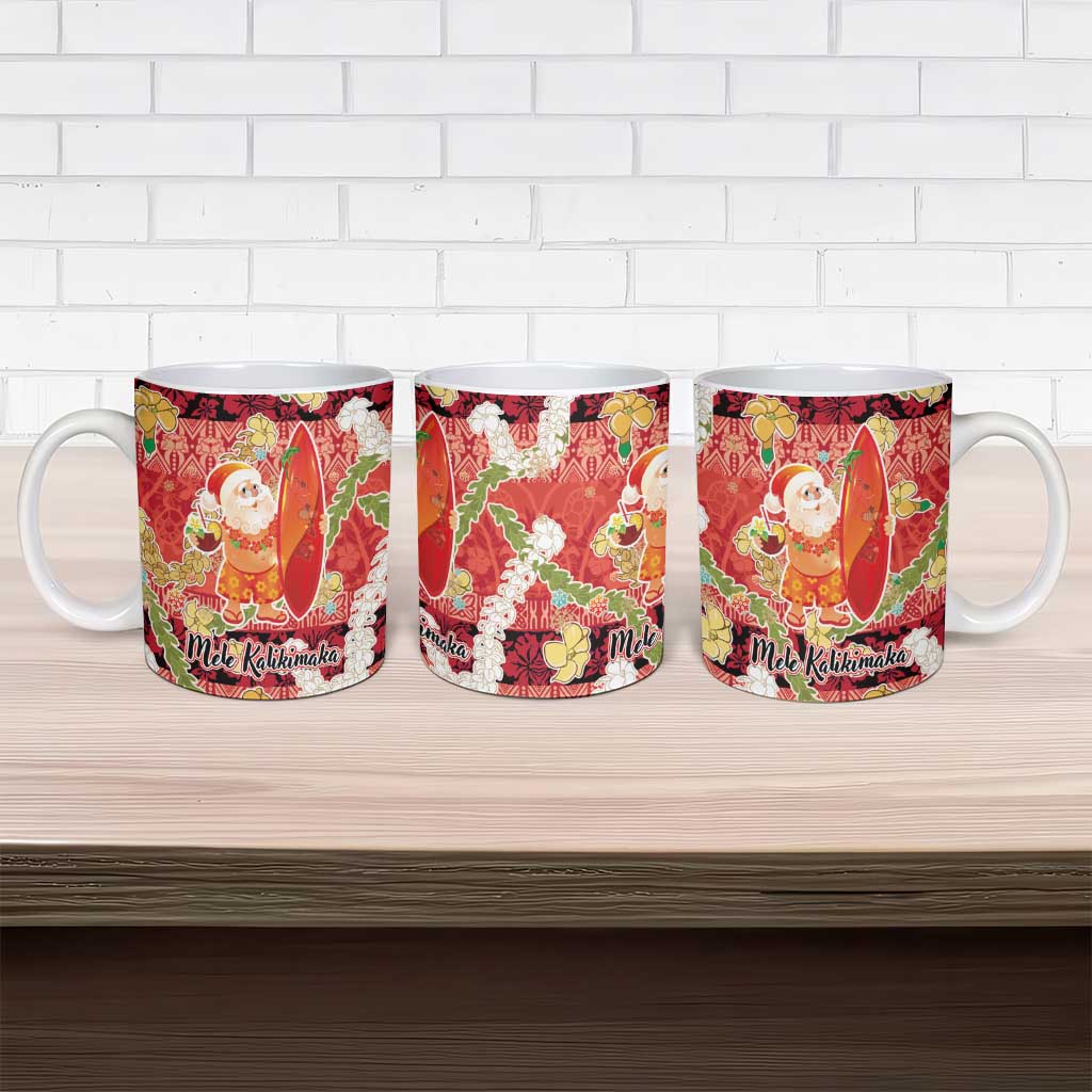 Hawaii Santa Mele Kalikimaka Ceramic Mug Tropical Puakenikeni Lei with Polynesian Tribal Pattern - Polynesian Pride