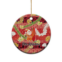 Hawaii Santa Mele Kalikimaka Ceramic Ornament Tropical Puakenikeni Lei with Polynesian Tribal Pattern - Polynesian Pride