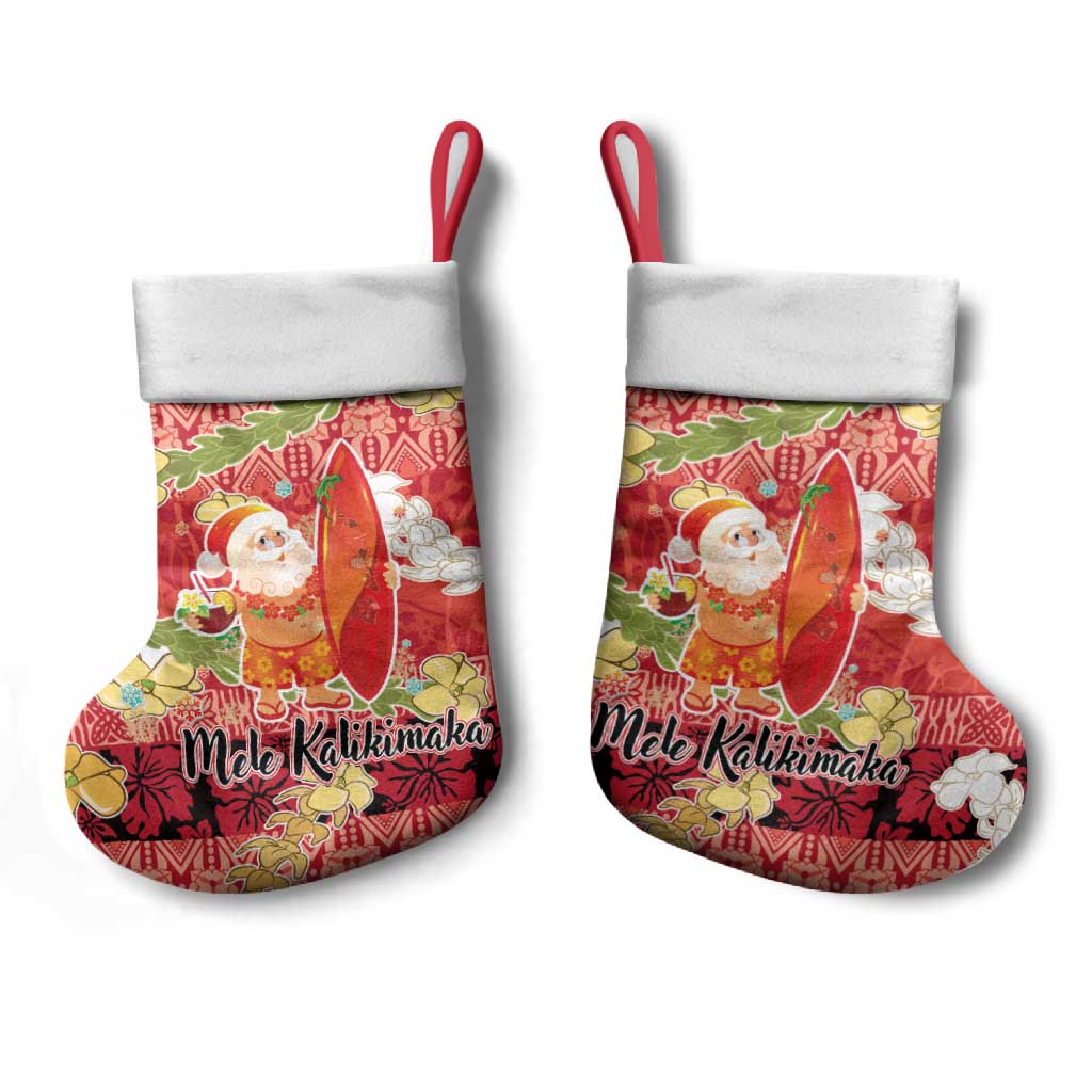 Hawaii Santa Mele Kalikimaka Christmas Stocking Tropical Puakenikeni Lei with Polynesian Tribal Pattern - Polynesian Pride