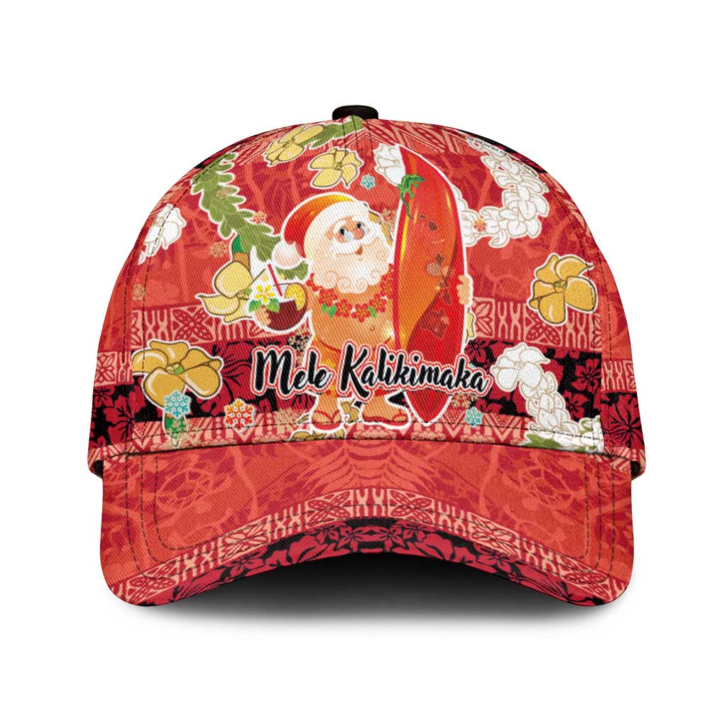 Hawaii Santa Mele Kalikimaka Classic Cap Tropical Puakenikeni Lei with Polynesian Tribal Pattern - Polynesian Pride