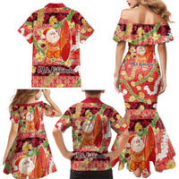 Hawaii Santa Mele Kalikimaka Family Matching Mermaid Dress and Hawaiian Shirt Tropical Puakenikeni Lei with Polynesian Tribal Pattern - Polynesian Pride