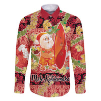 Hawaii Santa Mele Kalikimaka Family Matching Off The Shoulder Long Sleeve Dress and Hawaiian Shirt Tropical Puakenikeni Lei with Polynesian Tribal Pattern - Polynesian Pride