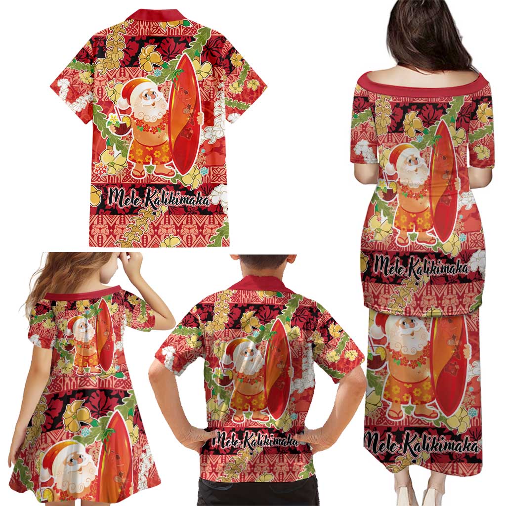 Hawaii Santa Mele Kalikimaka Family Matching Puletasi and Hawaiian Shirt Tropical Puakenikeni Lei with Polynesian Tribal Pattern - Polynesian Pride