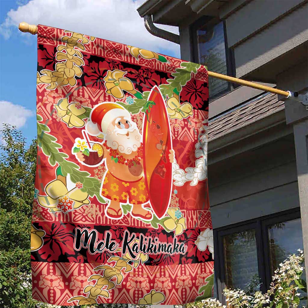 Hawaii Santa Mele Kalikimaka Garden Flag Tropical Puakenikeni Lei with Polynesian Tribal Pattern - Polynesian Pride
