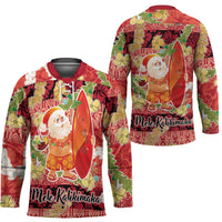 Hawaii Santa Mele Kalikimaka Hockey Jersey Tropical Puakenikeni Lei with Polynesian Tribal Pattern - Polynesian Pride