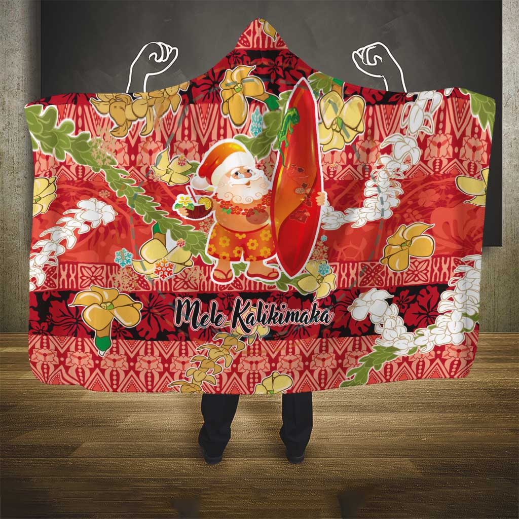 Hawaii Santa Mele Kalikimaka Hooded Blanket Tropical Puakenikeni Lei with Polynesian Tribal Pattern - Polynesian Pride