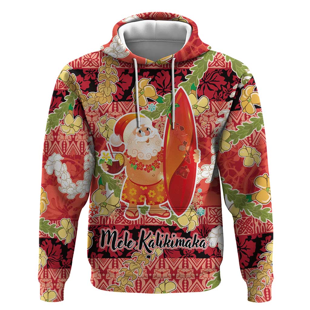 Hawaii Santa Mele Kalikimaka Hoodie Tropical Puakenikeni Lei with Polynesian Tribal Pattern - Polynesian Pride