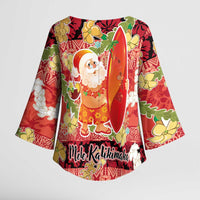 Hawaii Santa Mele Kalikimaka Kimono Sleeve Blouse Tropical Puakenikeni Lei with Polynesian Tribal Pattern - Polynesian Pride
