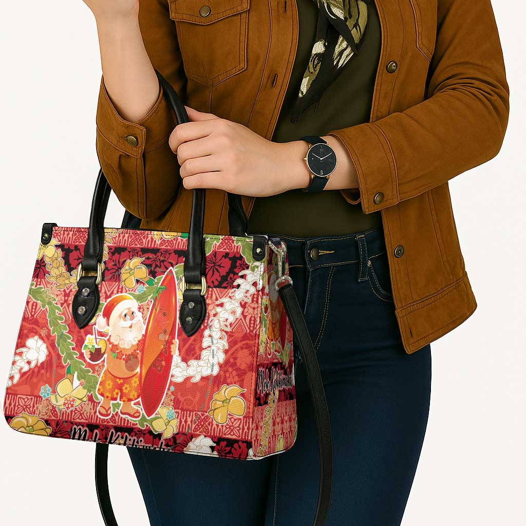 Hawaii Santa Mele Kalikimaka Leather Bag Tropical Puakenikeni Lei with Polynesian Tribal Pattern - Polynesian Pride
