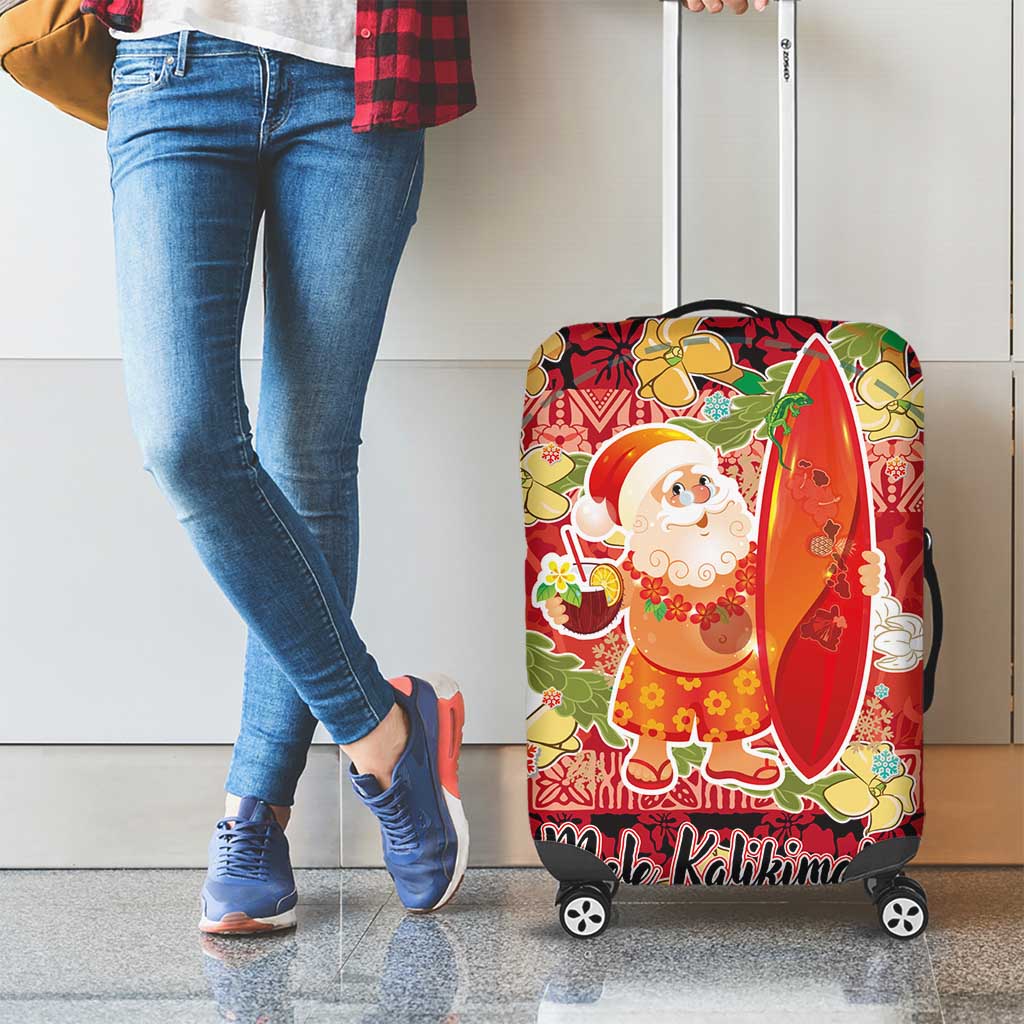 Hawaii Santa Mele Kalikimaka Luggage Cover Tropical Puakenikeni Lei with Polynesian Tribal Pattern - Polynesian Pride