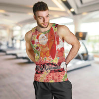 Hawaii Santa Mele Kalikimaka Men Tank Top Tropical Puakenikeni Lei with Polynesian Tribal Pattern - Polynesian Pride