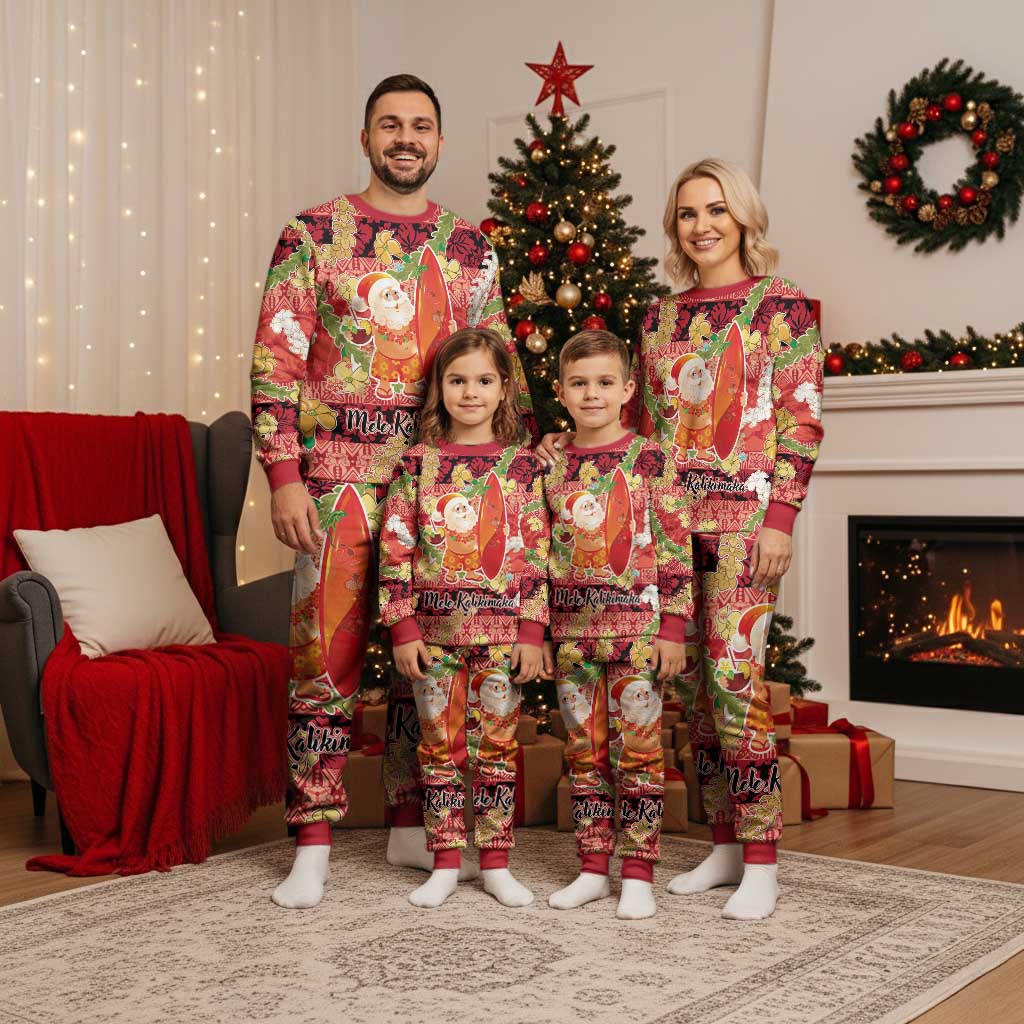 Hawaii Santa Mele Kalikimaka Christmas Pajama Set Tropical Puakenikeni Lei with Polynesian Tribal Pattern - Polynesian Pride
