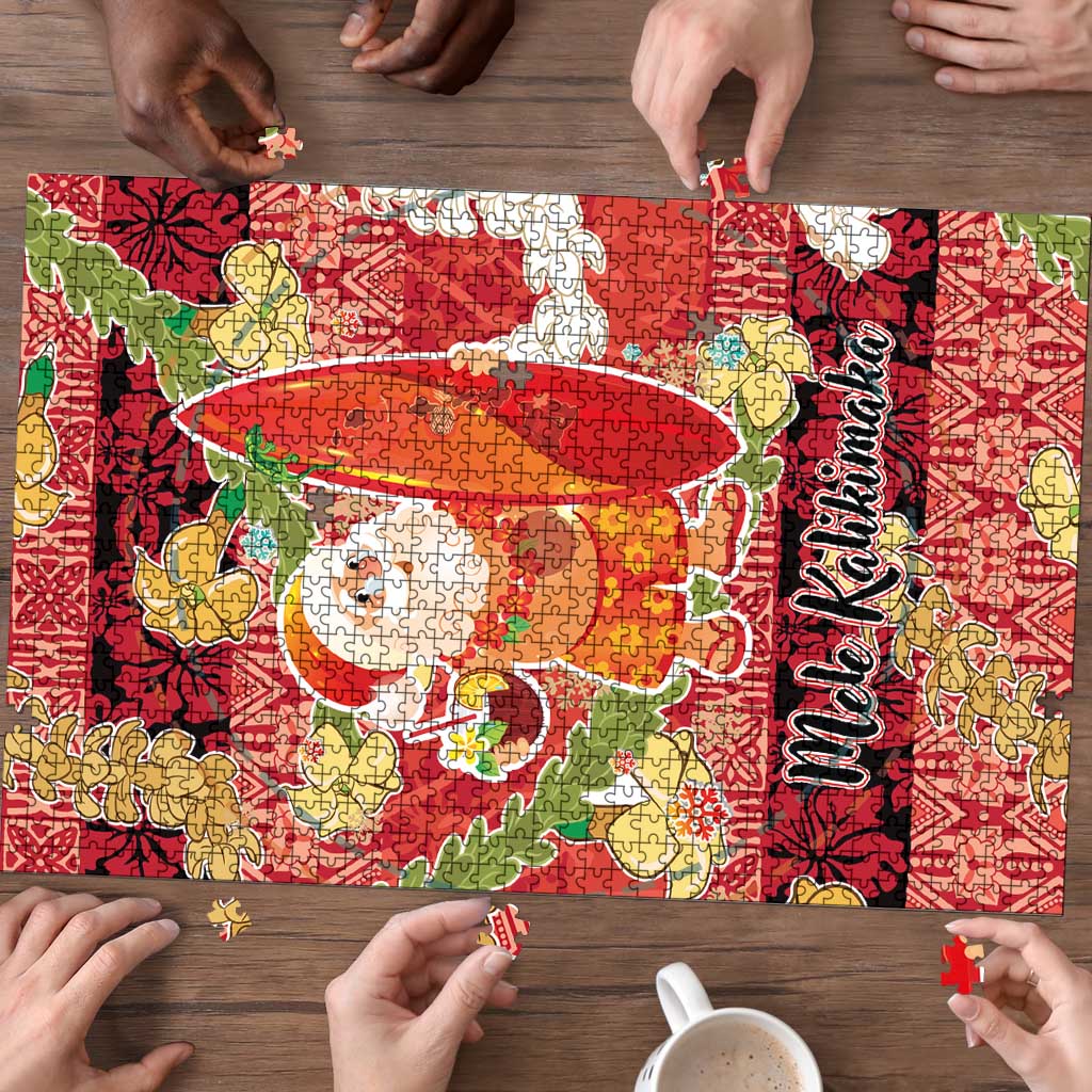 Hawaii Santa Mele Kalikimaka Puzzle Tropical Puakenikeni Lei with Polynesian Tribal Pattern - Polynesian Pride