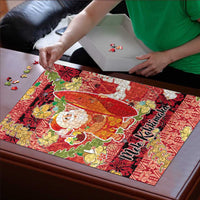 Hawaii Santa Mele Kalikimaka Puzzle Tropical Puakenikeni Lei with Polynesian Tribal Pattern - Polynesian Pride