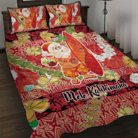 Hawaii Santa Mele Kalikimaka Quilt Bed Set Tropical Puakenikeni Lei with Polynesian Tribal Pattern - Polynesian Pride