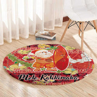 Hawaii Santa Mele Kalikimaka Round Carpet Tropical Puakenikeni Lei with Polynesian Tribal Pattern - Polynesian Pride