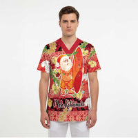Hawaii Santa Mele Kalikimaka Scrub Top Tropical Puakenikeni Lei with Polynesian Tribal Pattern - Polynesian Pride