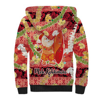 Hawaii Santa Mele Kalikimaka Sherpa Hoodie Tropical Puakenikeni Lei with Polynesian Tribal Pattern - Polynesian Pride