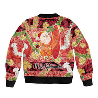 Hawaii Santa Mele Kalikimaka Sleeve Zip Bomber Jacket Tropical Puakenikeni Lei with Polynesian Tribal Pattern - Polynesian Pride