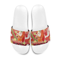 Hawaii Santa Mele Kalikimaka Slide Sandals Tropical Puakenikeni Lei with Polynesian Tribal Pattern - Polynesian Pride