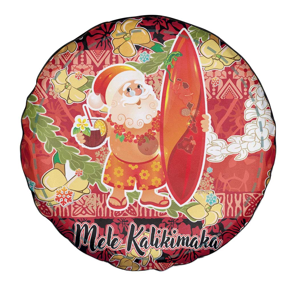 Hawaii Santa Mele Kalikimaka Spare Tire Cover Tropical Puakenikeni Lei with Polynesian Tribal Pattern - Polynesian Pride