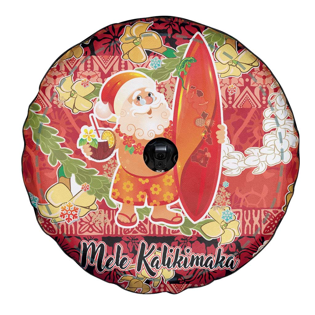 Hawaii Santa Mele Kalikimaka Spare Tire Cover Tropical Puakenikeni Lei with Polynesian Tribal Pattern - Polynesian Pride