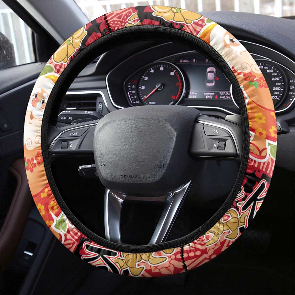 Hawaii Santa Mele Kalikimaka Steering Wheel Cover Tropical Puakenikeni Lei with Polynesian Tribal Pattern - Polynesian Pride