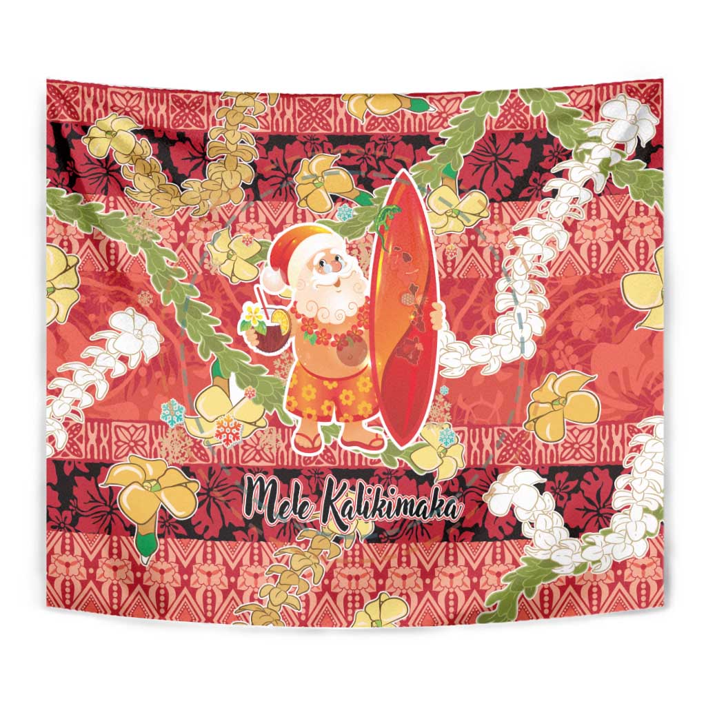 Hawaii Santa Mele Kalikimaka Tapestry Tropical Puakenikeni Lei with Polynesian Tribal Pattern - Polynesian Pride