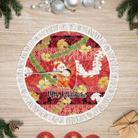 Hawaii Santa Mele Kalikimaka Tree Skirt Tropical Puakenikeni Lei with Polynesian Tribal Pattern - Polynesian Pride