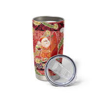 Hawaii Santa Mele Kalikimaka Tumbler Cup Tropical Puakenikeni Lei with Polynesian Tribal Pattern - Polynesian Pride