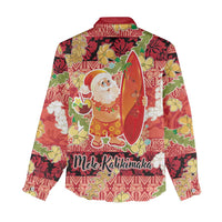 Hawaii Santa Mele Kalikimaka Women Casual Shirt Tropical Puakenikeni Lei with Polynesian Tribal Pattern - Polynesian Pride