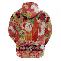 Hawaii Santa Mele Kalikimaka Zip Hoodie Tropical Puakenikeni Lei with Polynesian Tribal Pattern - Polynesian Pride