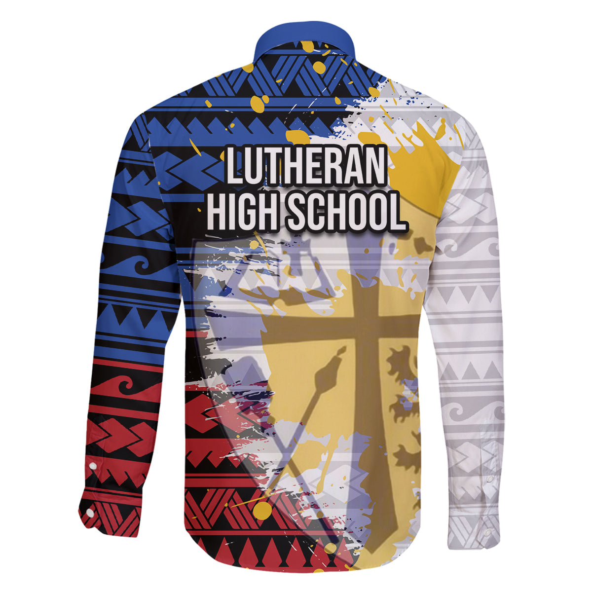 Hawaii Lutheran High School Family Matching Tank Maxi Dress and Hawaiian Shirt Kakau Pattern Splash Style LT03 - Polynesian Pride