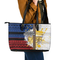 Hawaii Lutheran High School Leather Tote Bag Kakau Pattern Splash Style LT03 - Polynesian Pride
