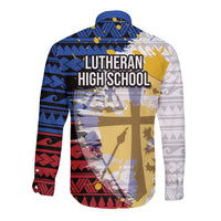 Hawaii Lutheran High School Long Sleeve Button Shirt Kakau Pattern Splash Style LT03 - Polynesian Pride