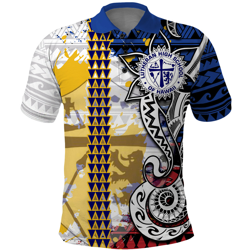Hawaii Lutheran High School Polo Shirt Kakau Pattern Splash Style LT03 Red - Polynesian Pride