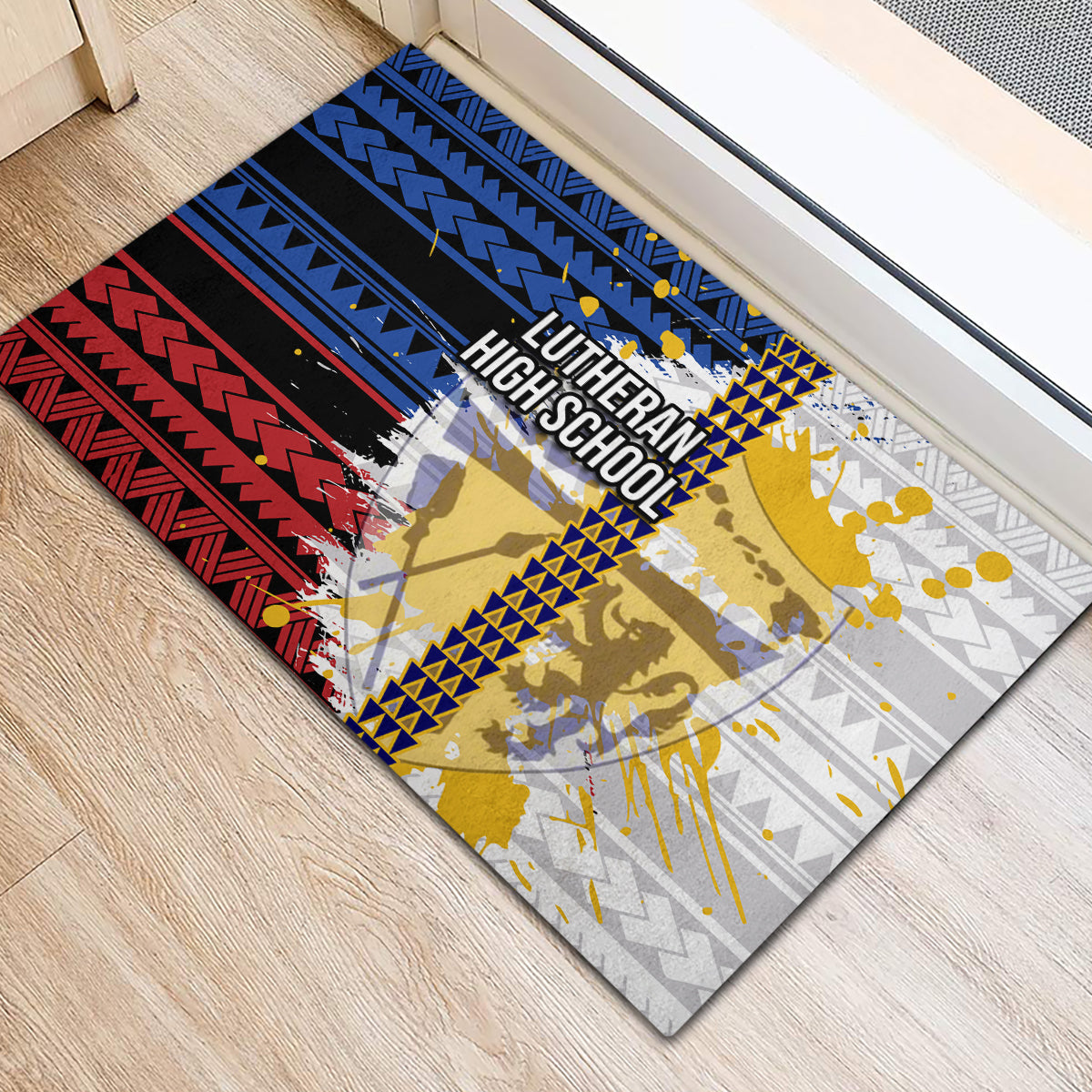 Hawaii Lutheran High School Rubber Doormat Kakau Pattern Splash Style LT03 - Polynesian Pride