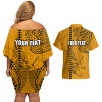 Nanakuli High and Intermediate School Couples Matching Off Shoulder Short Dress and Hawaiian Shirt Tribal Kakau Pattern LT03 - Polynesian Pride