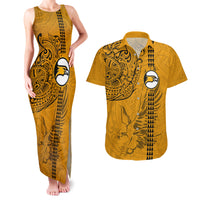 Nanakuli High and Intermediate School Couples Matching Tank Maxi Dress and Hawaiian Shirt Tribal Kakau Pattern LT03 Yellow - Polynesian Pride